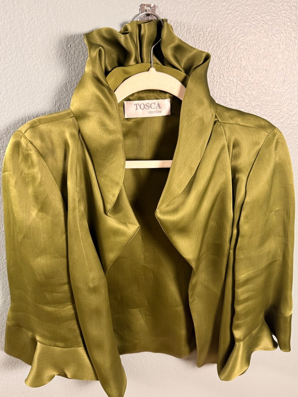 Tosca Couture Vintage 100% Silk Ruffle Jacket in Chartreuse